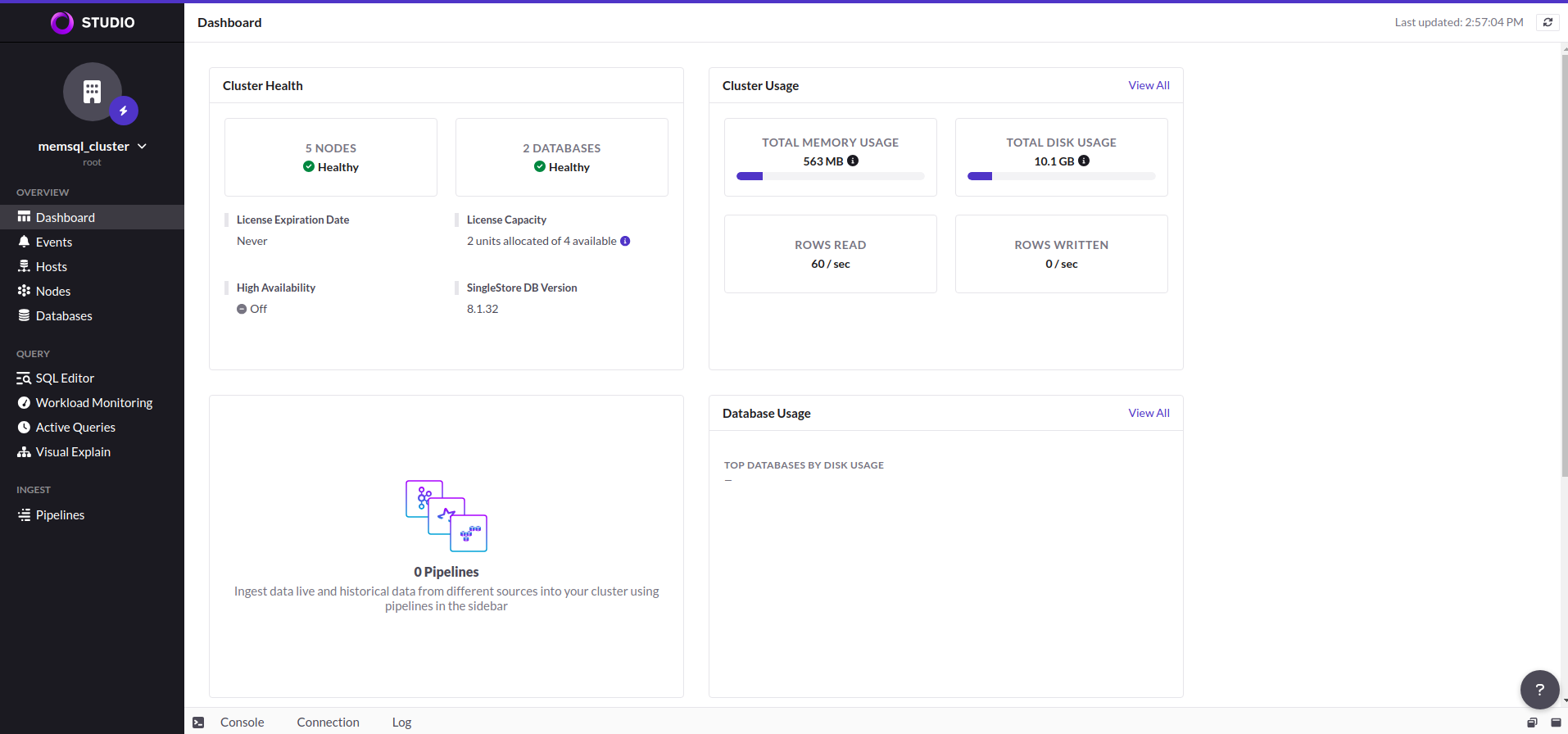 singlestore ui